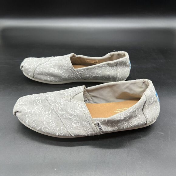 TOMS Musical Notes Canvas Slip-on Shoes Womens Size 9.5 Mocs Music Gray White - Picture 4 of 11